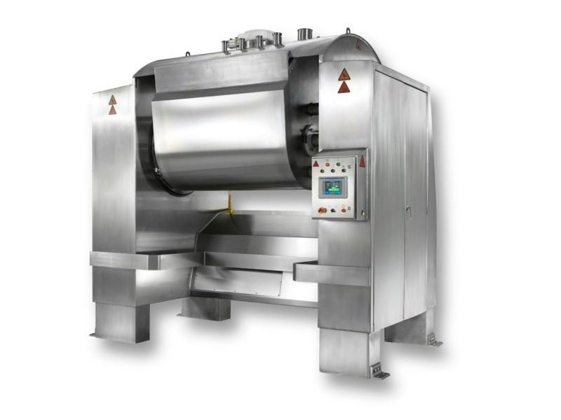 Double sigma agitators mixing dough in Double Sigma Arm Mixer