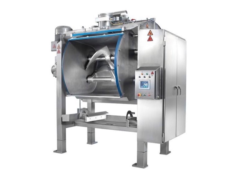 Dual sigma agitators mixing dough in Double Sigma Arm Mixer